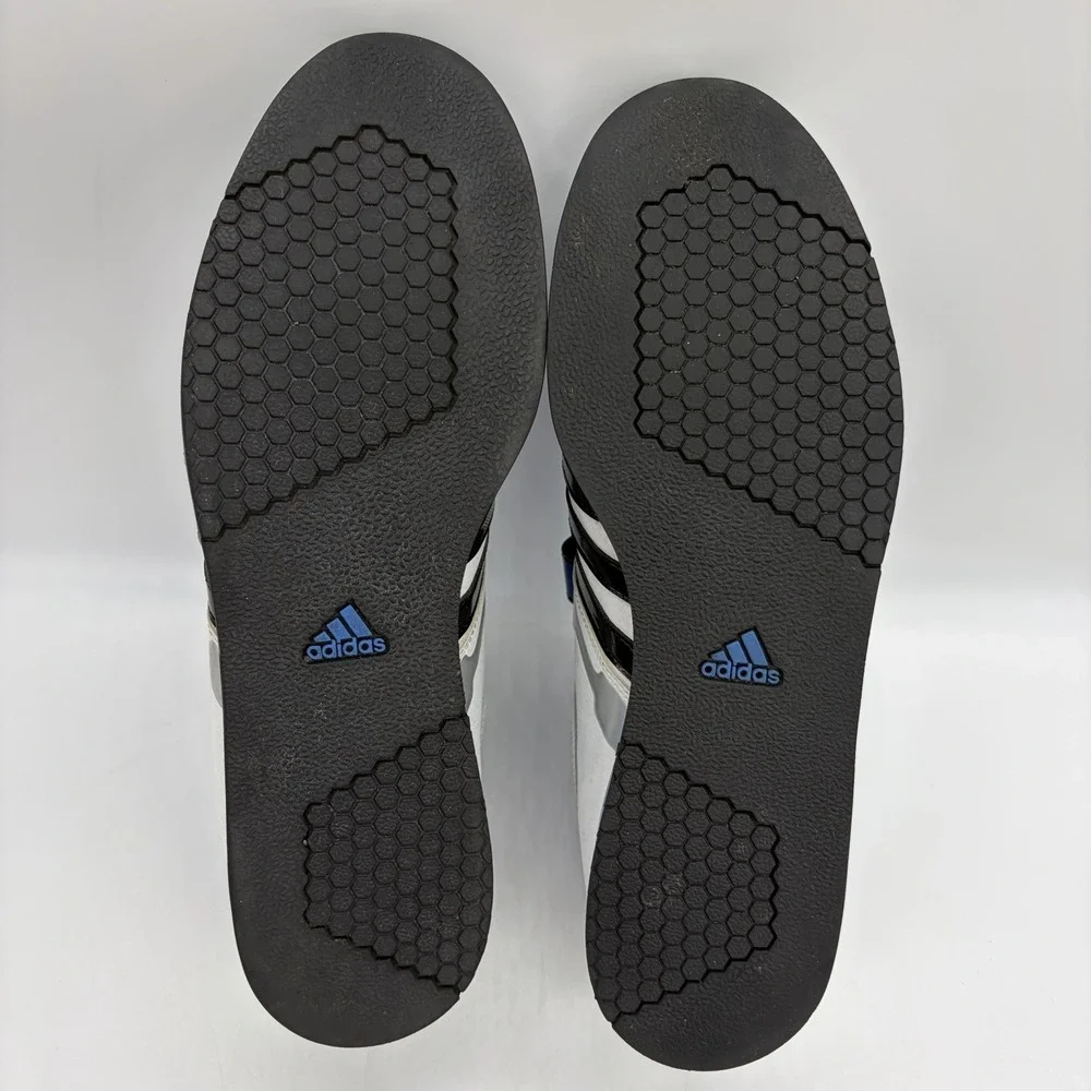 Adidas Mens 11 Powerlift 2 Weightlifting Shoes Blue & White w/ Black 3-Stripes
